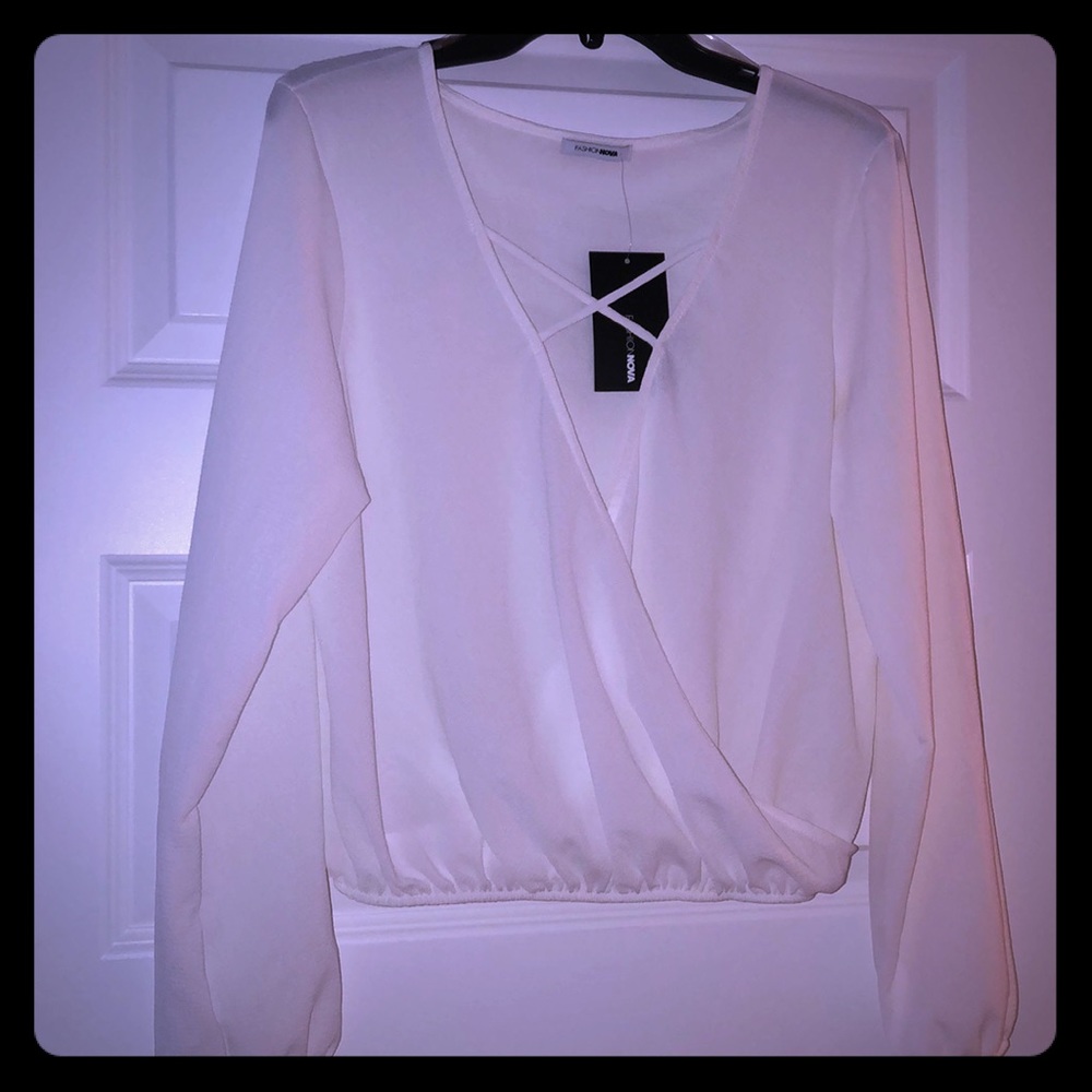 Fashion Nova ivory strapping blouse